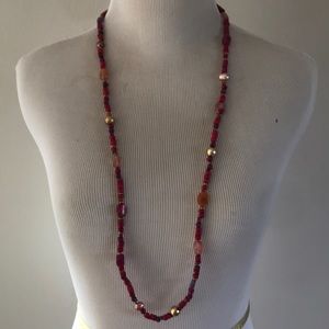 Long pink beaded necklace 18in